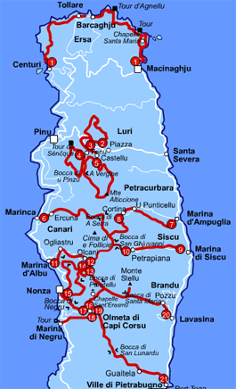 Carte des sentiers de Randonnée en Corse - Pour les itinéraires prendre IGN 4347 & 4348