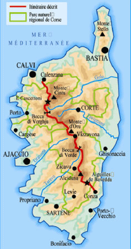 Carte de la Corse : Parcours du GR20